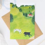 （73）２匹の犬がいる高原の風景のポストカード　3枚セット