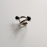 ブラックオニキスxシルバー色 ダブル イヤーカフ