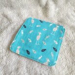 ミニガーゼハンカチ 北欧風ハシビロコウ ターコイズ