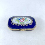 陶器の小物入れ ロイヤルブルー お花柄 浅型 手描き小物 18otb15-2