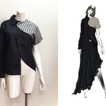 【1点もの・デザイン画付き】綿ジャガード＆ケミカルレース変則アシメトリーブラウス（KOJI TOYODA）