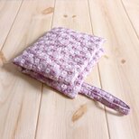 持ち手付き　花柄刺繍　携帯用ティッシュケース　箱ティッシュから詰替え　吊り下げ　くすみピンク　648