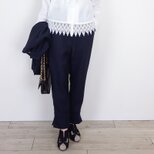 [予約販売] 2WAY裾スリット・しなやかネイビーウールの細見え美脚パンツ（セットアップ可）｜卒業式・入学式・結婚式