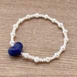 ラピスラズリ ハート & パール ブレスレット