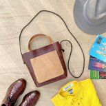 2wayのReルーラルバッグ （ショルダー/トートバッグ/メンズ/レディース/縦型/肩掛け/イタリアンレザー）ブラウン×生成り