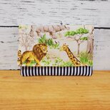 ポケット付きのポケットティッシュケース　サバンナ柄×ストライプ