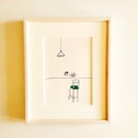 原画「カウンター」 イラスト・水彩・木製額縁入り・八つ切りサイズ