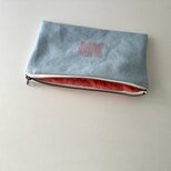 ぺたんこポーチ　アクアブルー