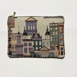 フランス生地　ヨーロッパの街並みラメ入りポーチ　通帳入れ　コスメ入れ　薬入れなど