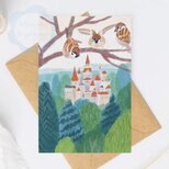 （91）スズメとお城の森の風景　ポストカード　3枚セット