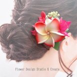 赤いプルメリアとブーゲンビリアのヘアクリップ　髪飾り　トロピカル　フラ　フラダンス　プルメリア　赤　フラガール　浴衣　