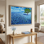 油絵 絵画 原画【幸せを呼ぶネモフィラブルー】ネモフィラ 花 青 インテリア 風水 癒し 壁掛け ギフト