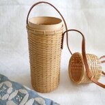 竹編の工藝品 ボトルケース ミナ・ペルホネンの生地製の保護カバー付き