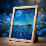 油彩画 原画【蒼に溶ける月夜】抽象画 青 油絵 絵画 モダン インテリア アートパネル おしゃれ 一点物 プレゼント