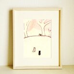 【受注制作】原画「桜の木の下で」※木製額縁入り（八つ切りサイズ）桜・犬・春・水彩・イラスト・送料無料