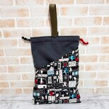 巾着型シューズケース　大　(外ポケット付)　【和柄・忍者】