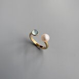 3月誕生石〜アクアマリンとパールフォークリング指輪２粒リング