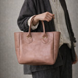 本革 スモールキャリーオールバッグ レザートート ローズベージュ 牛革 Dカン付き 2WAY対応 軽量 レディース メンズ
