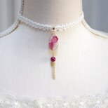 【受注製作】レジンアート　スライスアゲートとタティングレースとサテンリボンのチョーカー〈官能的芳香〉