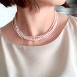 小粒ライス型 淡水パール 2連 ロングネックレス シェルピンク K14gf 式にも　1点のみ