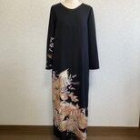 No.176ロングワンピースL〜LL13号黒留袖ドレス着物リメイク袖口フレアー