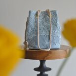 数量限定! イタリア製アランソンレーススカラップ　2way ポシェットマリンバッグアイスブルー　ミニショルダー