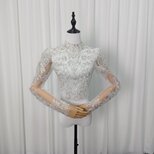 美品！ボレロ ハイネック 上品透け袖 韓国風 キラキラ光る刺繍 背中見せ くるみボタン 拳式/前撮り