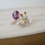 マラヤガーネット茶白猫リング