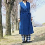 藍染（備後節織・中紺）の襟付きジレワンピース | カシュクール2way（エプロン・羽織り）