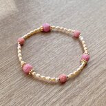 ピンクローズ & パール ブレスレット