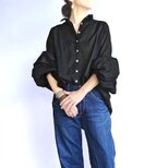 極薄コットン袖コンシャスブラウス（ブラック）