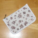 ミニフラットポーチ★ドット★花柄（ブラウン×生成）