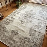 大判154×262淡いベージュ×ブラウン　メダリオン　トルコヴィンテージラグ