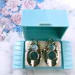 leaf blue enamel arched round ヴィンテージピアス