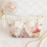 可愛いレースリボンの花柄ポーチ（ピンク）