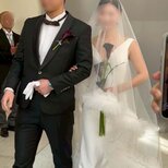 実例写真！ウェディングドレス+ロングベール ラッフルフリル Vネック マーメイドライン 背中見せ 拳式/前撮り