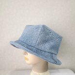 魅せる☆一点物!!あら不思議♪四角いトップのハット大人カジュアル～リメイクデニム·ライトブルー