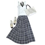 ★丈88㎝まで★鎌倉スワニー生地★綿麻★複雑なチェックのたっぷりギャザースカート★