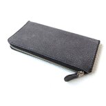 通帳もスリムに入る♪《牛革》Ｌ字ファスナーロングウォレット・ダークグレー・スレ加工シュリンク・023