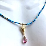 【14kgf】Sea Blue & Twilight Pink 宝石質ピンクトパーズのエキゾチックネックレス