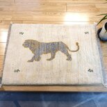 ペルシャ　ダバールギャッベ　玄関マット　ラグ　86×60㎝　Ivory　ライオン　D466