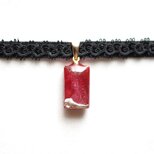 【受注製作】レジンアート　長方形モチーフとタティングレースとベルベットリボンのチョーカー〈ダークレディ〉