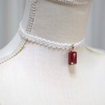 【受注製作】レジンアート　長方形モチーフとタティングレースとサテンリボンのチョーカー〈ダークレディ〉