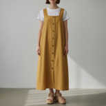 スクエアネック　ジャンパースカート【送料込み】古布リメイク　マスタード
