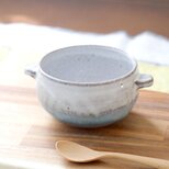 白釉と水色釉薬の耳付きボウル ＊ 1