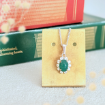 8×6 クラシカル クリソプレーズ/緑玉髄 キュービックジルコニア RHP 天然石ネックレス - 花冠 -green-