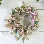 光が透けるルナリアとオールドローズのシャビーシックなリース（アーティフィシャルフラワーリース）[a20261019］