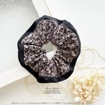 《大人ドット バイカラー》☘️ベージュ 黒 ブラック 水玉 シュシュ ヘアゴム