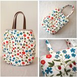 [O様オーダー品]　リバティ　お散歩トート・たまご型バッグ「Mirabelle」 帆布生地 2点セット