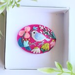 ことりと草花の刺繍ブローチ(botanical）#474